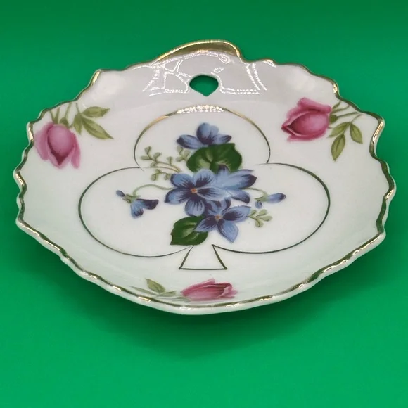 Lefton Hand Painted Porcelain Bridge Playing Card Suit Snack Dishes Set Of 4 792 - Picture 7 of 9